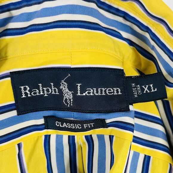 Polo Ralph Lauren XL Classic Fit Shirt Blue Yellow Striped Cotton Button Down - Picture 3 of 5